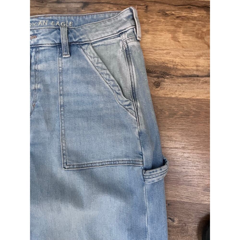 American Eagle Super High Rise Baggy Wide Leg Jeans 10 Carpenter Cargo Pockets - Picture 3 of 8